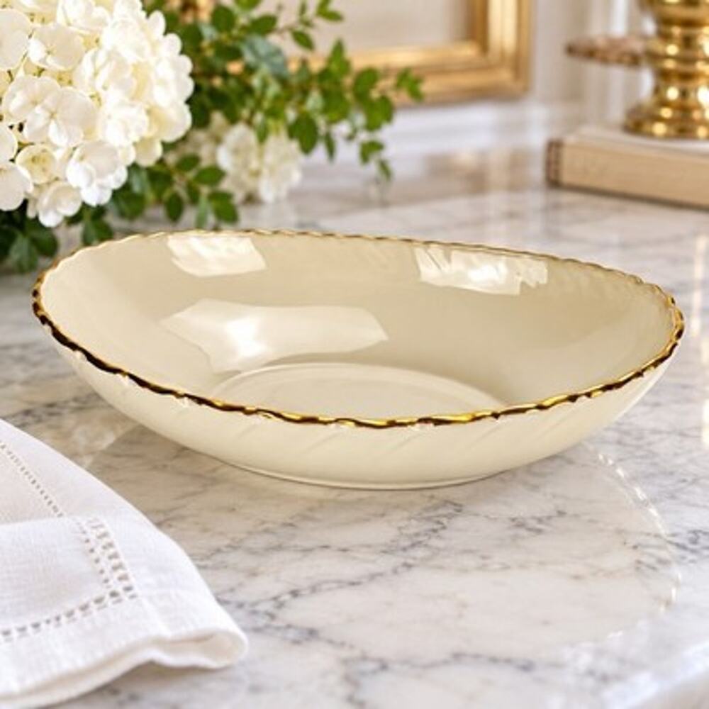 Vintage Lenox Special Ivory Oval Serving Bowl Gold Trim Scalloped Rim USA 10"